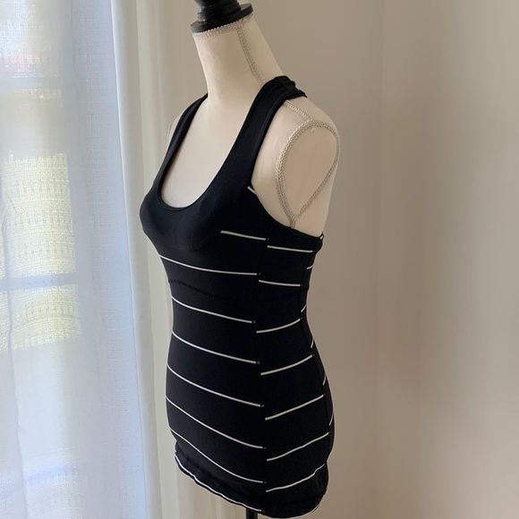 Lululemon black & white striped racer back tank - Picture 2 of 8